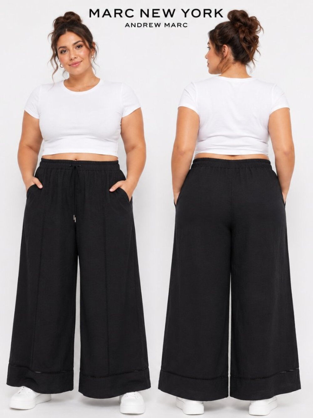 Marc New York Andrew Marc Black Wide Leg Drawstring Pants XL Side Pockets